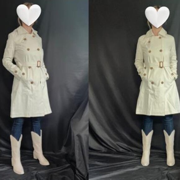 Women's Double Breasted Long Trench Coats Mid-Length Belted with Detachable Hood - Picture 8 of 10